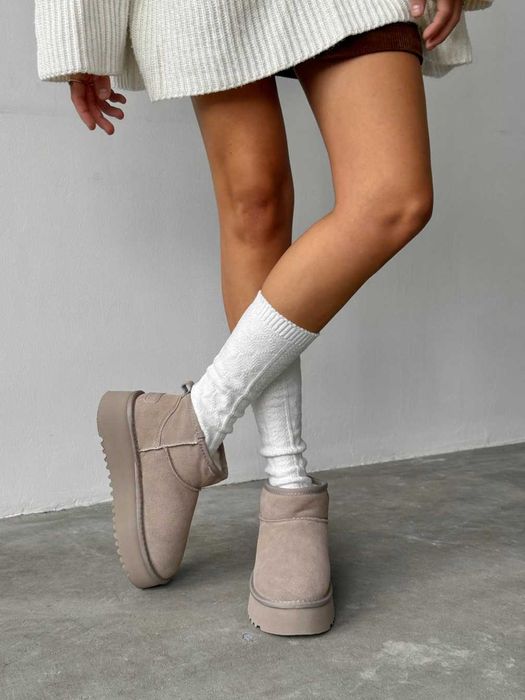 Бежеві уггі платформа натуральна замша бежевые угги на платформе 36-41