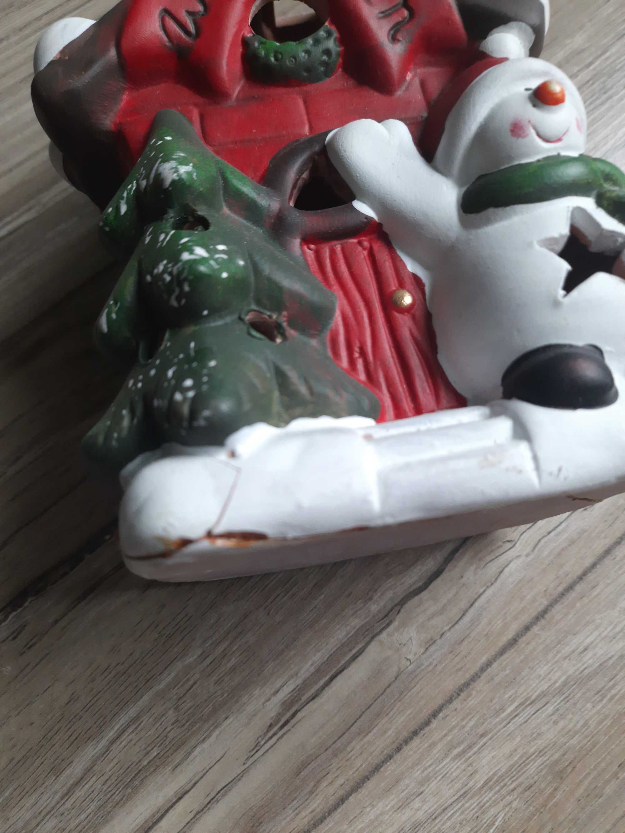 świecznik z ceramiki na tealighty z Mikołajem, Boże Narodzenie