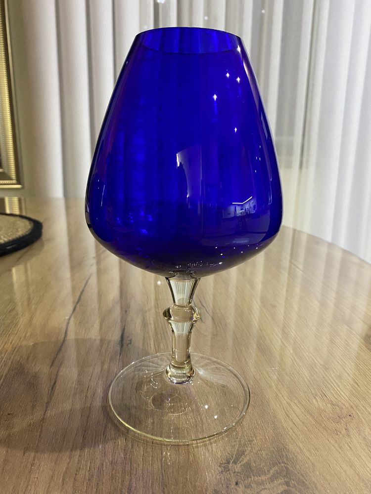 Szkło ozdobne kielich i wazon spodek kobaltowe duże