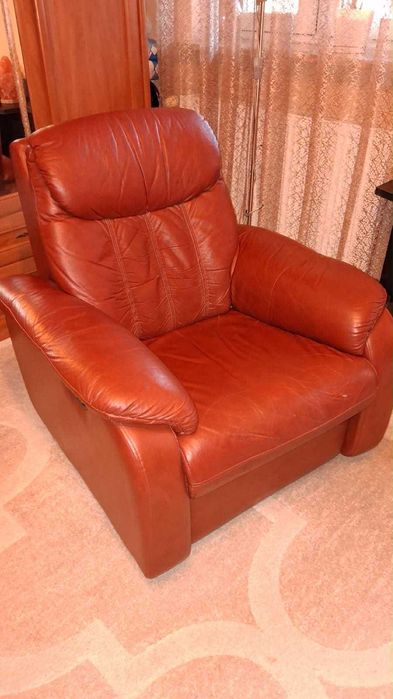 Fotel skórzany rozkładany bujany