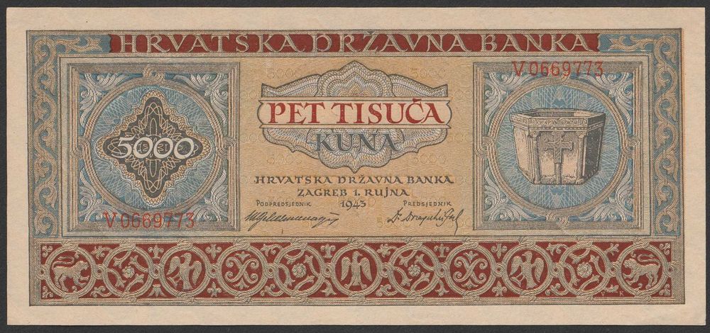 Chorwacja Croatia 5000 kuna 1943 - stan bankowy - UNC -