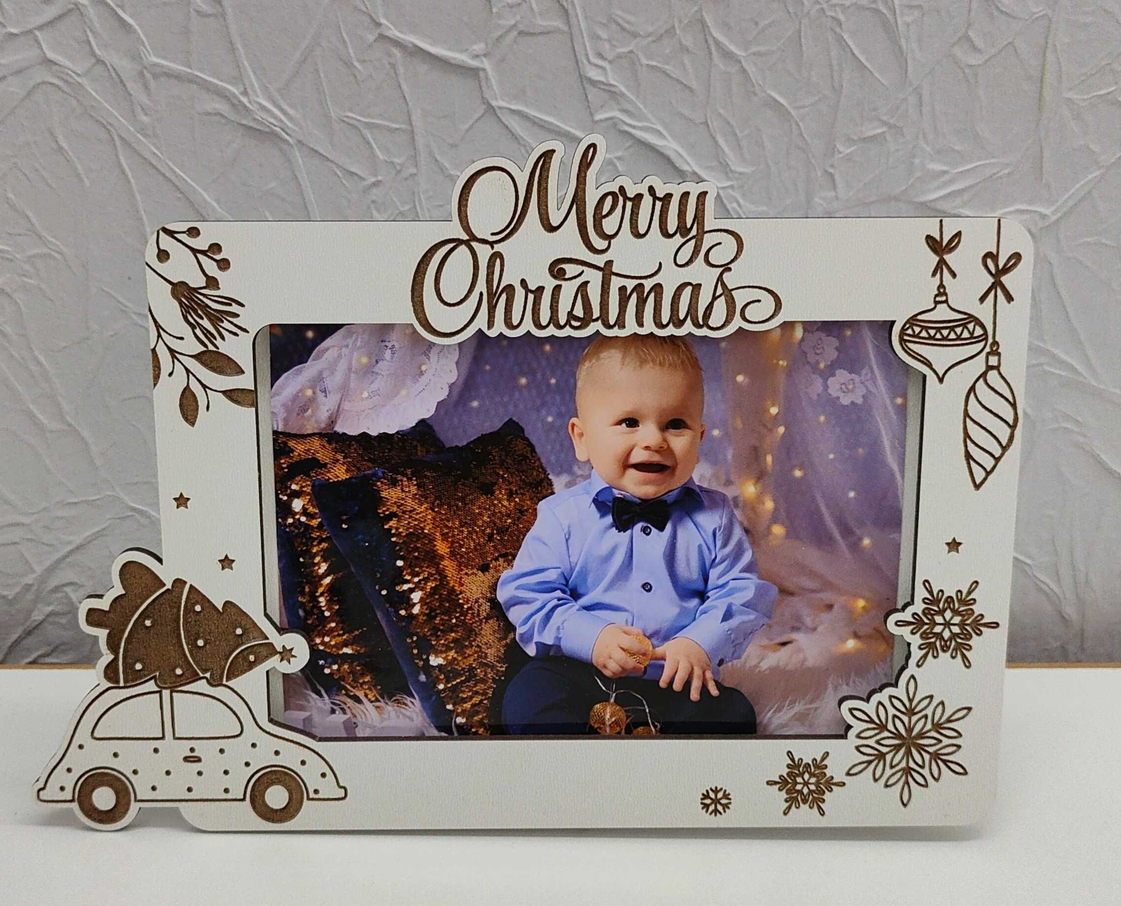 Świąteczna ramka 3D 15x10 10x15 Boże Narodzenie biała poziom merry cho