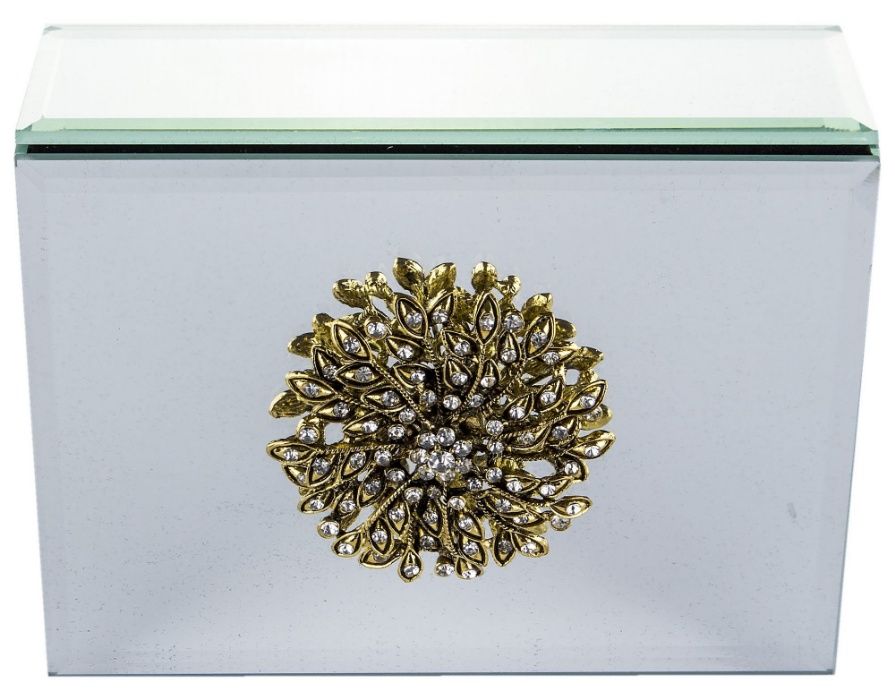 Szklana szkatułka ze złotą broszką lub piórem