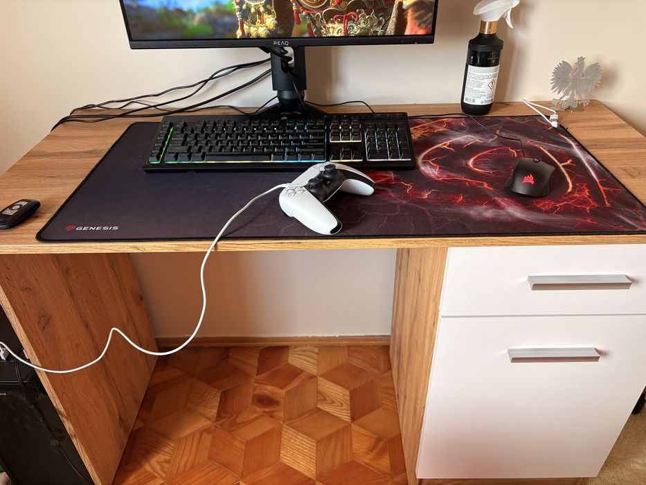 Biurko 120 cm białe z drewnianym kolorem