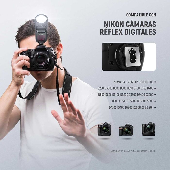 Flash Neewer Z1 cabeça redonda 2 baterias TTL Canon / Nikon / Sony