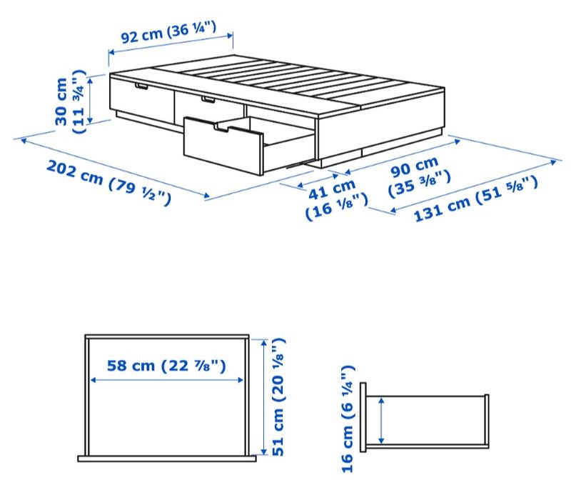 Łóżko Ikea Nordli 90x200 z szufladami + materac gratis