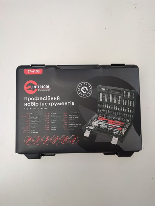 Набор инструментов Cr-V 1/2" и 1/4" 108 ед INTERTOOL ЕТ 6108  ТАЙВАНЬ