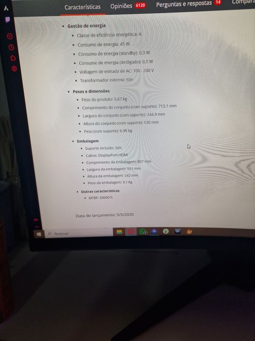 Monitor Curvo AOC 240 Hz 31.5" 0.5ms