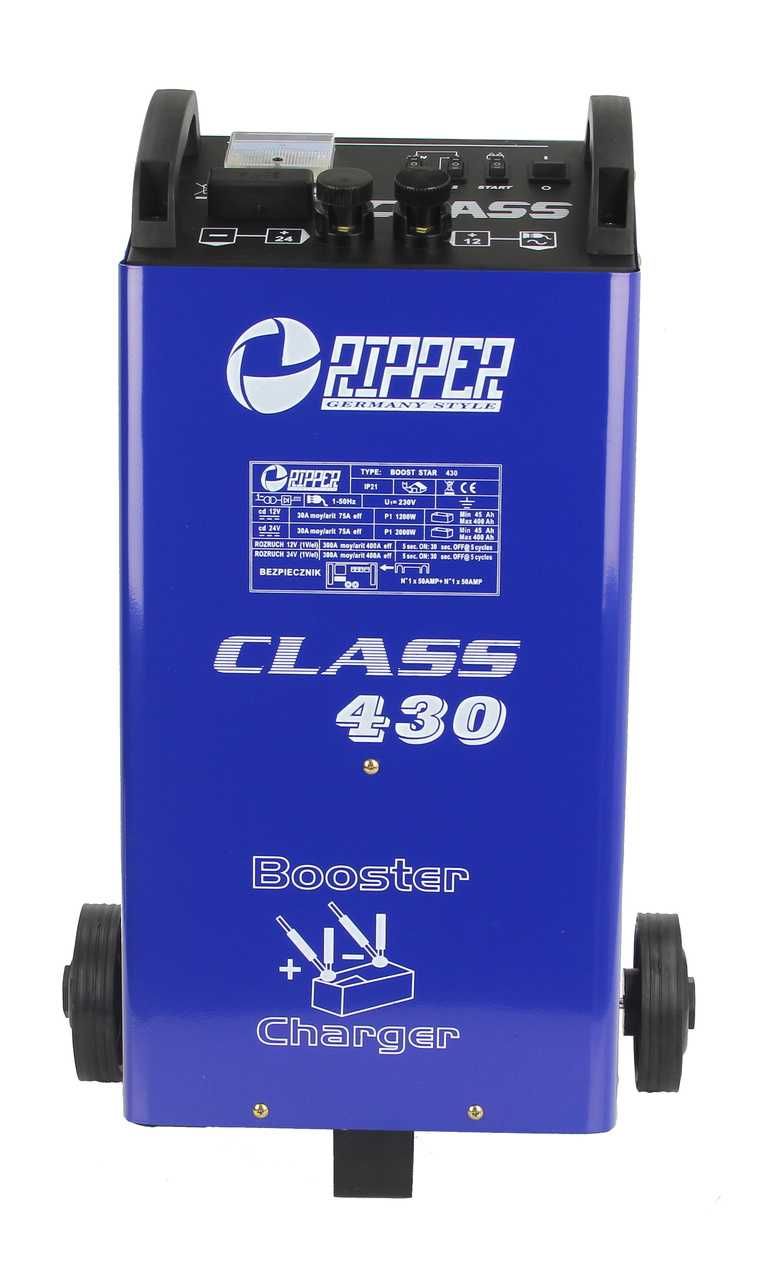 RIPPER Prostownik z rozruchem LCD 12/24V 40-400Ah CLASS430 kable