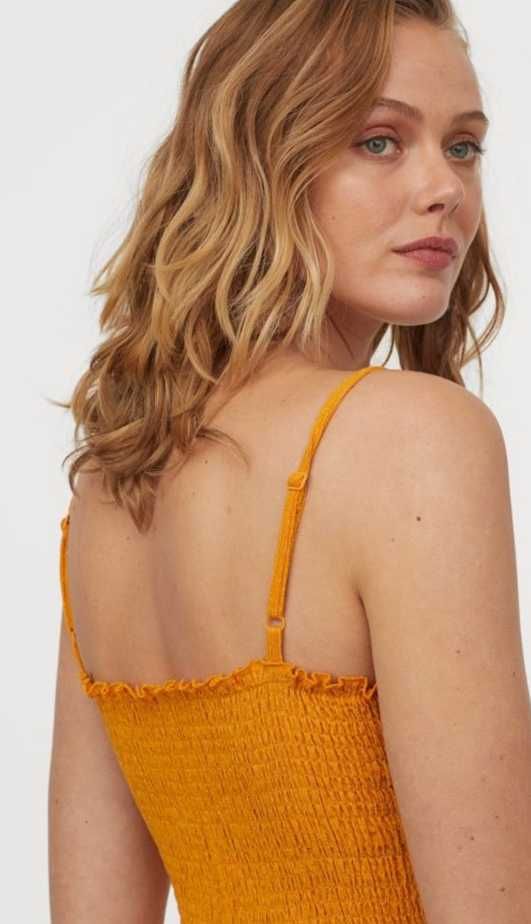 kreszowana musztardowa sukienka H&M xl nowa super modelująca
