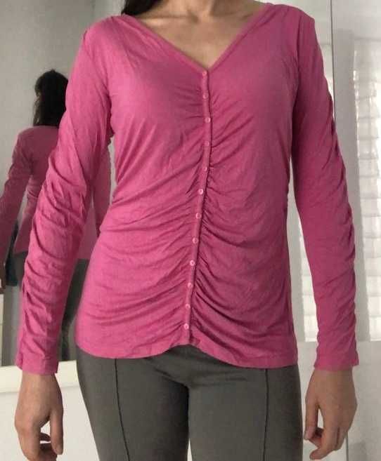 Różowa bluzka longsleeve, na guziki, rozmiar 40/42, marka Benotti