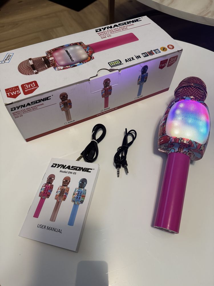 Mikrofon Dynasonic DM-05 dla dzieci bluetooth RGB karaoke zmiana głosu