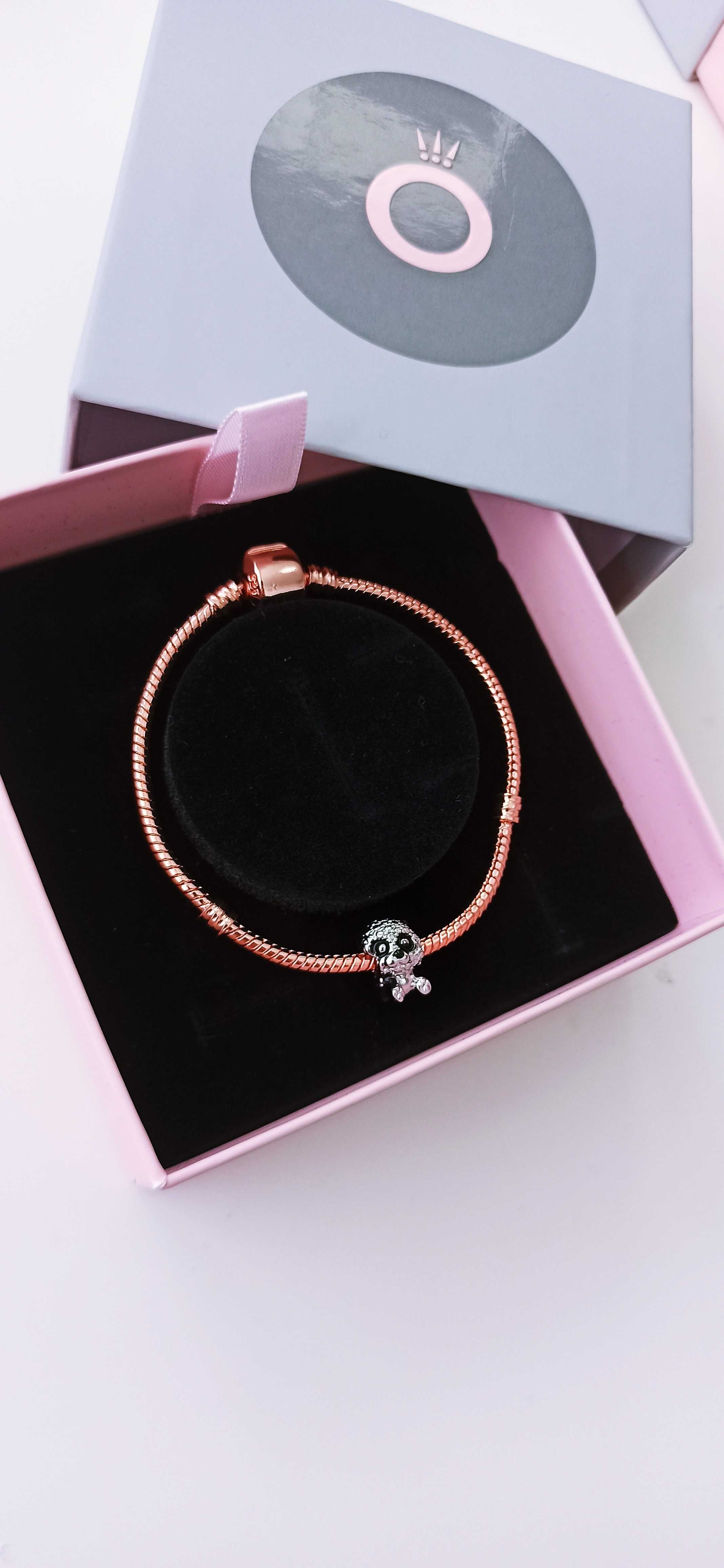 Bransoletka Modułowa ROSEGOLD • Zawieszka, Charms Urocza Lśniąca Panda