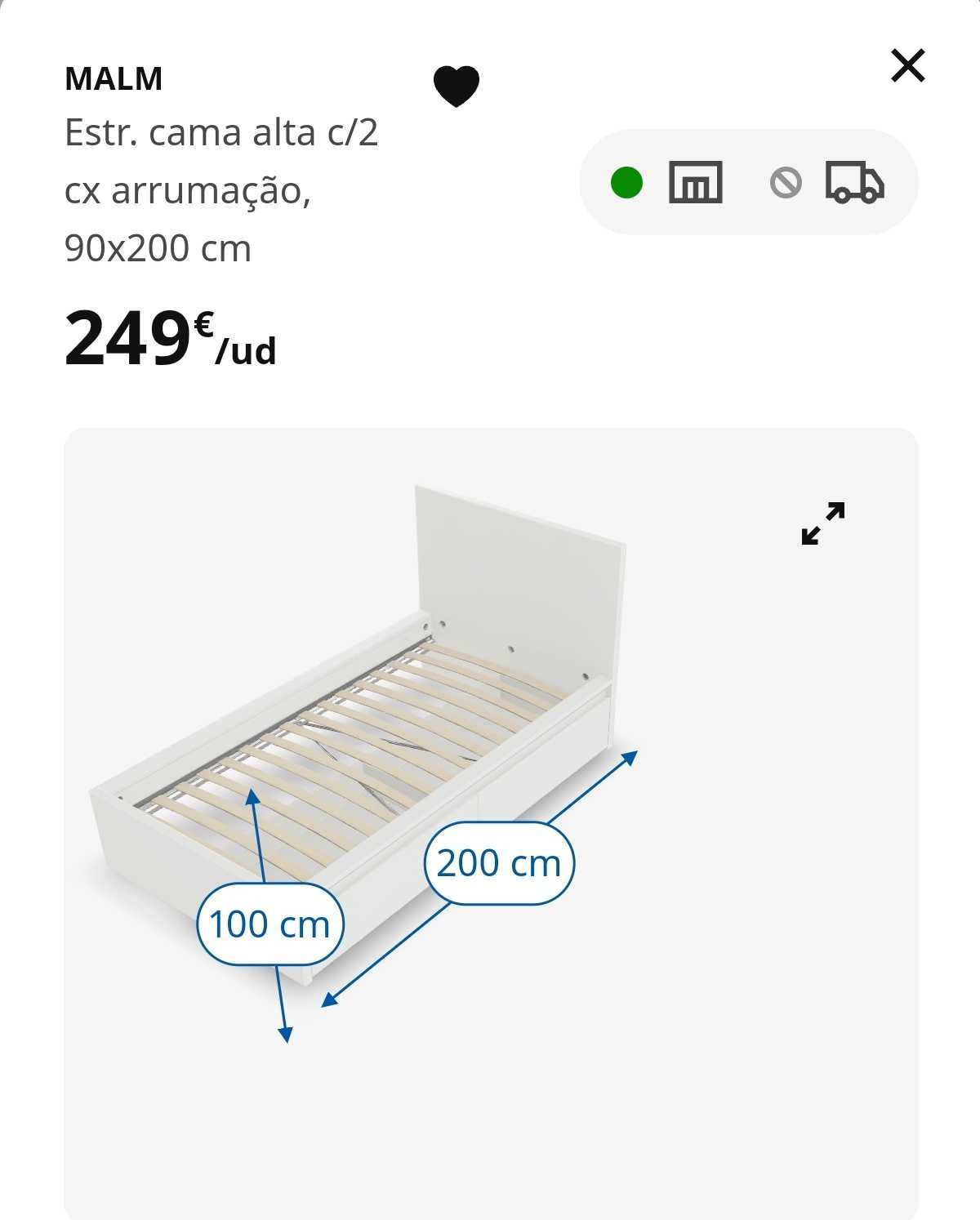 Cama de solteiro IKEA MALM
 com gavetas, Luröy, 90x200 cm