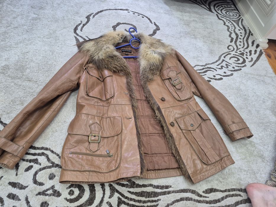 Винтажная кожаная куртка с отделкой из натурального меха