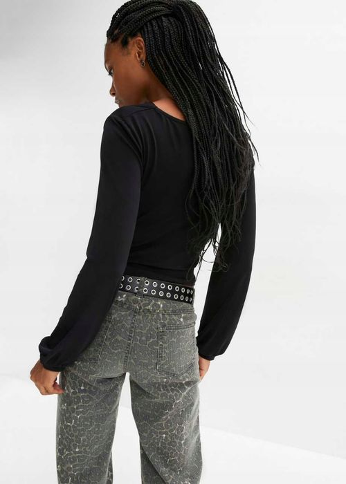 B.P.C bluzka czarna z wycięciami z marszczeniem 44/46.