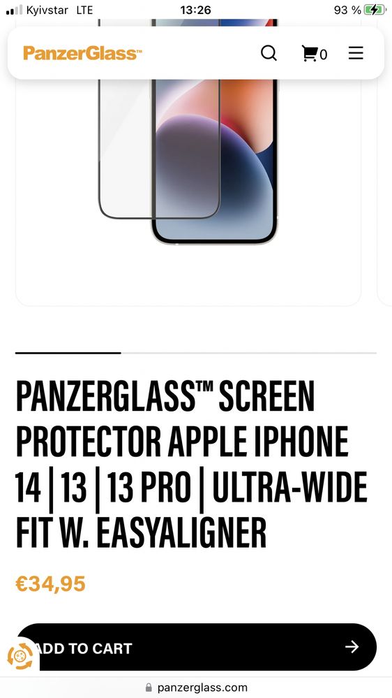 Защитное новое стекло Panzer Glass на iPhone 14/13/13Pro