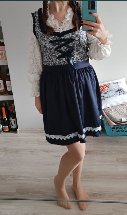 Sukienka ludowa, polska wieś, folklor z fartuchem, rozmiar M
