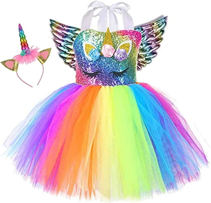 Bajkowy Kostium Tęczowej Księżniczki dla Dziewczynki Rozmiar 3-4 Lata