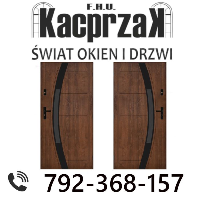 Drzwi KACPRZAK 90x200 Drzwi Zewnętrzne Saturn 03 Orzech Prawe