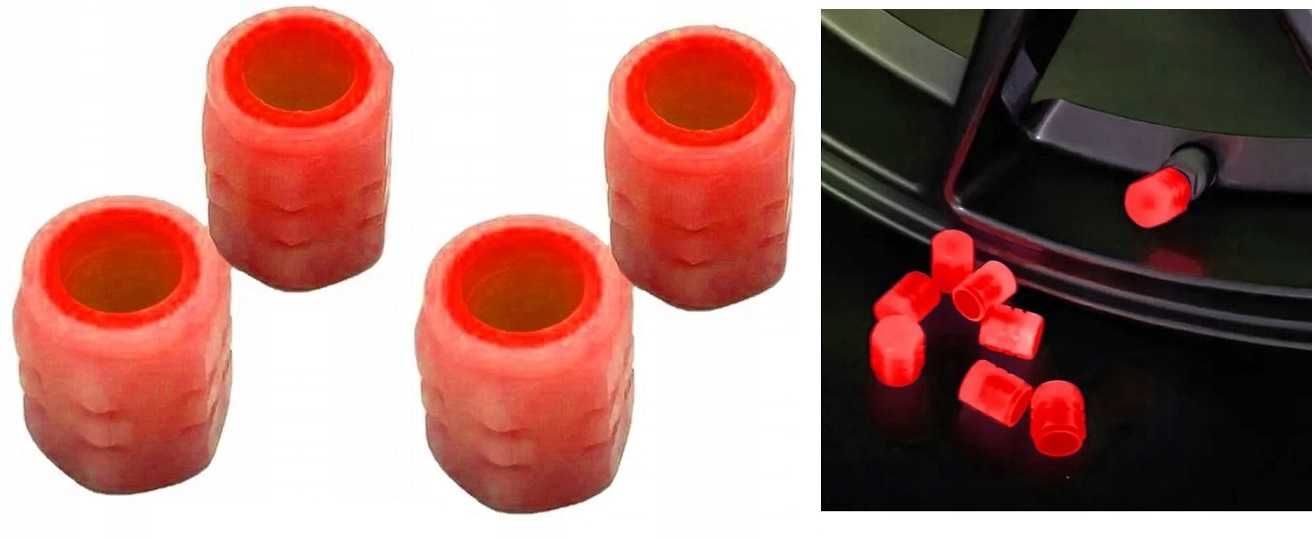 4x Świecące nakrętki na wentyle samochodowe Rower Fluorescencyjne Red