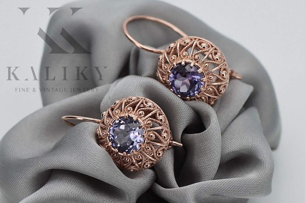 Rosyjskie kolczyki z 14k 585 różowego złota vec002 Rubin