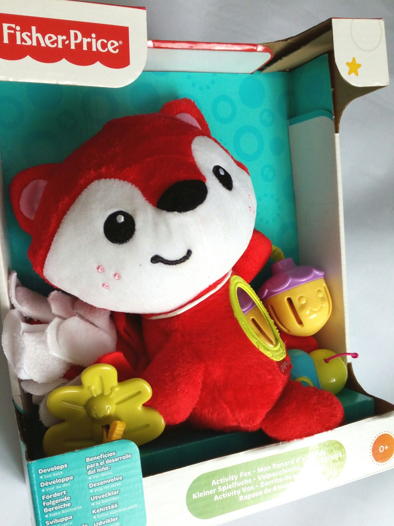 NOWY duży pluszowy LISEK z 5-cioma zabawkami Fisher Price 0+