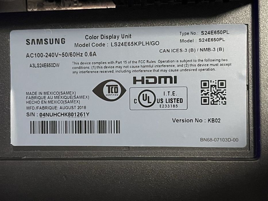 Монітор samsung 24 дюйма LS24E65KPLH