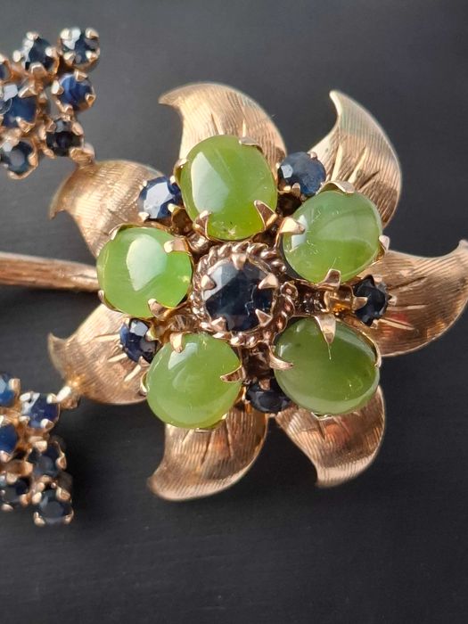 Brosza ręczne wykonanie szafiry jadeity