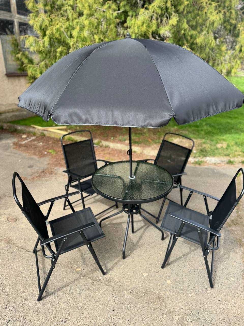 Садові меблі 6в1 зі столиком та парасолькою