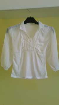 Bluzka biała z ozdobnym dekoltem, r. S / 36