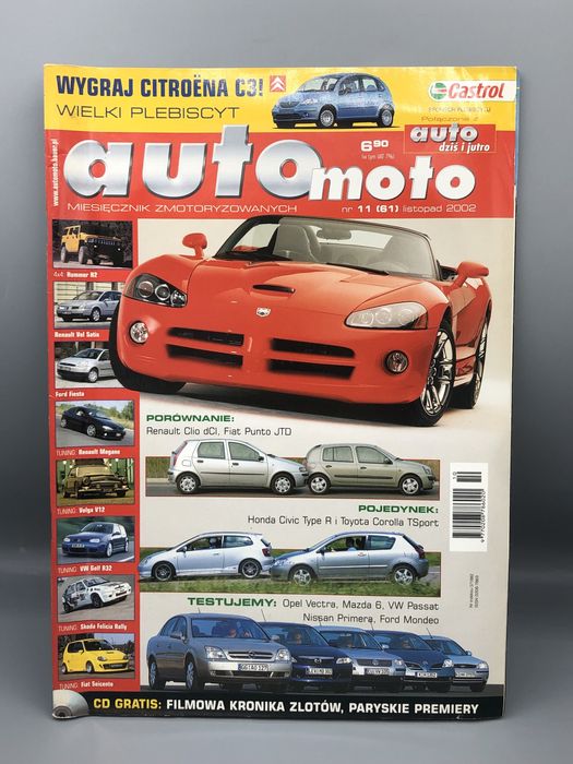 Czasopismo Auto Moto 11/2002 – testy aut, Honda Civic, Opel Vectra,