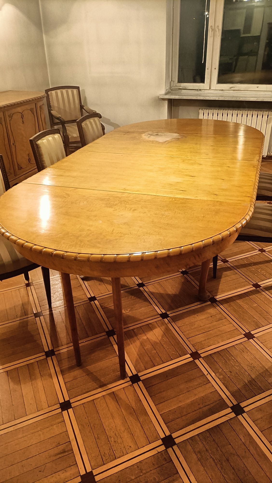 Ogromny stół w stylu Biedermeier lite drewno rozkładany 270x130