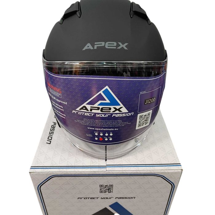 Motocyklowy kask APEX JI200 Solid czarny mat otwarty na choppera