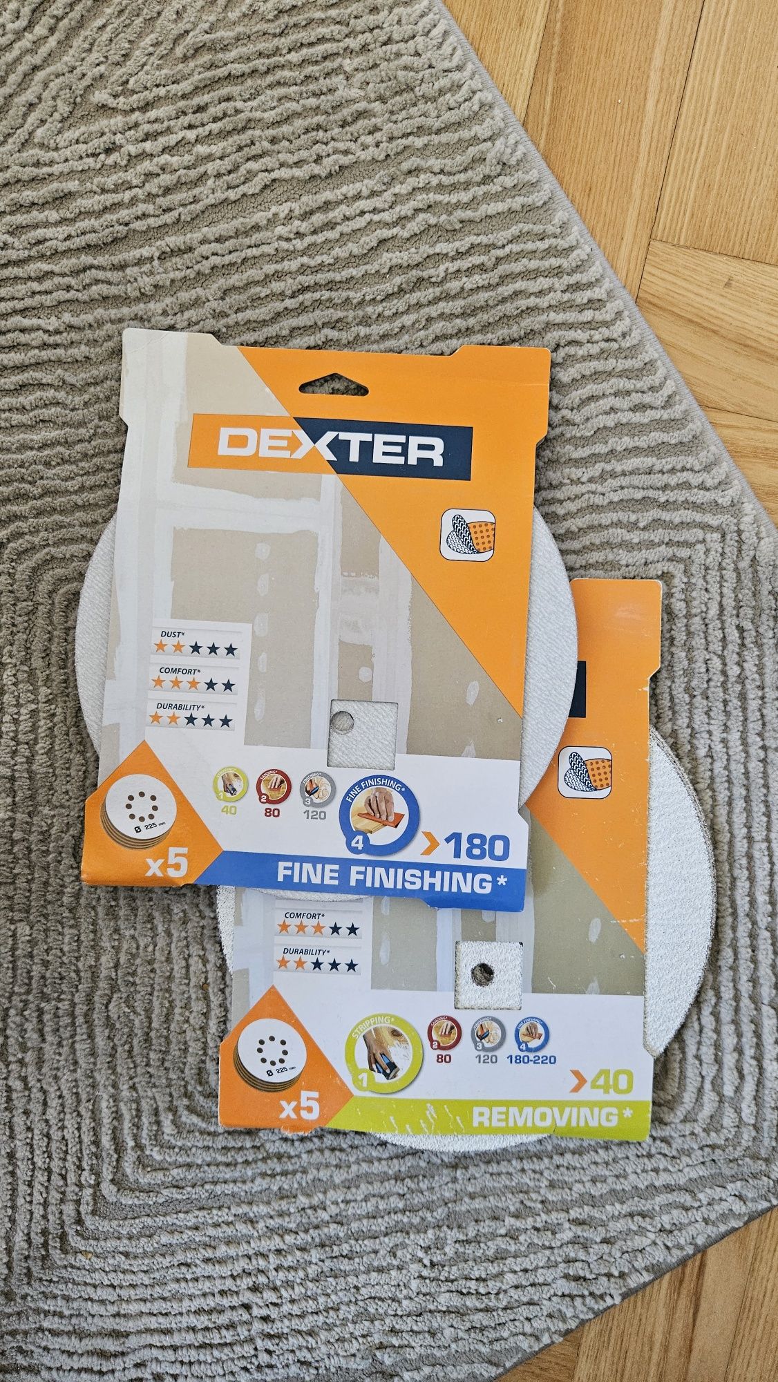 krążki ścierne na rzep DEXTER do żyrafy 225mm . P180 i P40