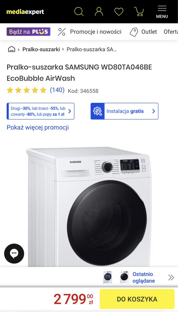 Pralko-suszarka Slim SAMSUNG WD8NK52E3AW EcoBubble AirWash