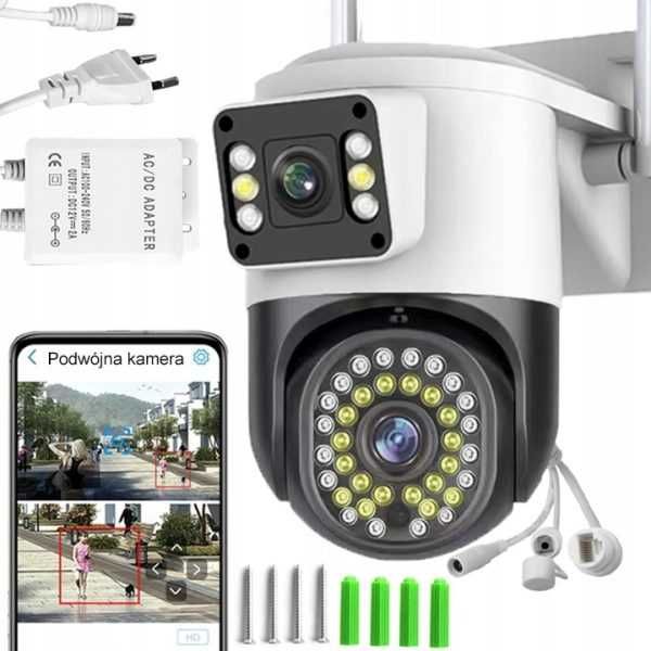 KAMERA WIFI PODWÓJNA IP SMART Obrotowa Zewnętrzna 4MPX Detekcja Ruchu
