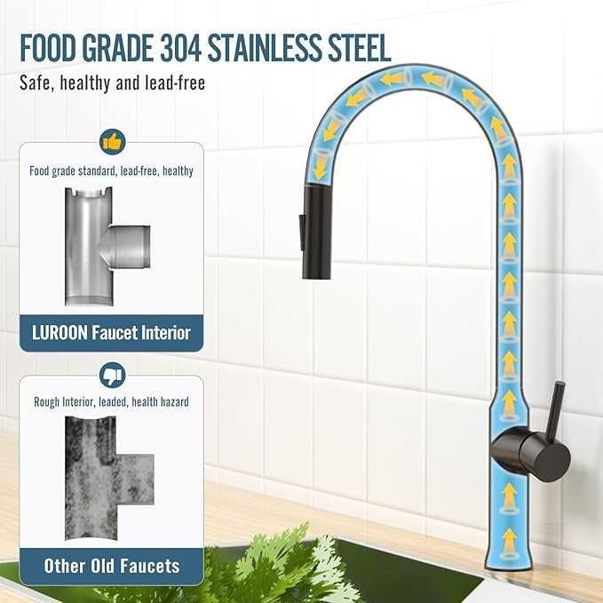 LUROON Bateria Kuchenna z Wyciąganą Wylewką 2 Tryby Natrysku 360°