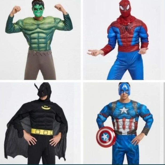 Дорослий чоловічий костюм Халк, Спайдермен, Бетмен, Капітан Америка