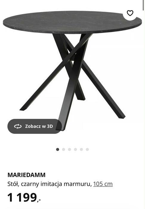 Stół, czarny imitacja marmuru, 105 cm MARIEDAMM