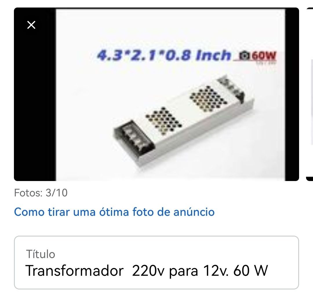 Transformador de 220v para 12v. Novo