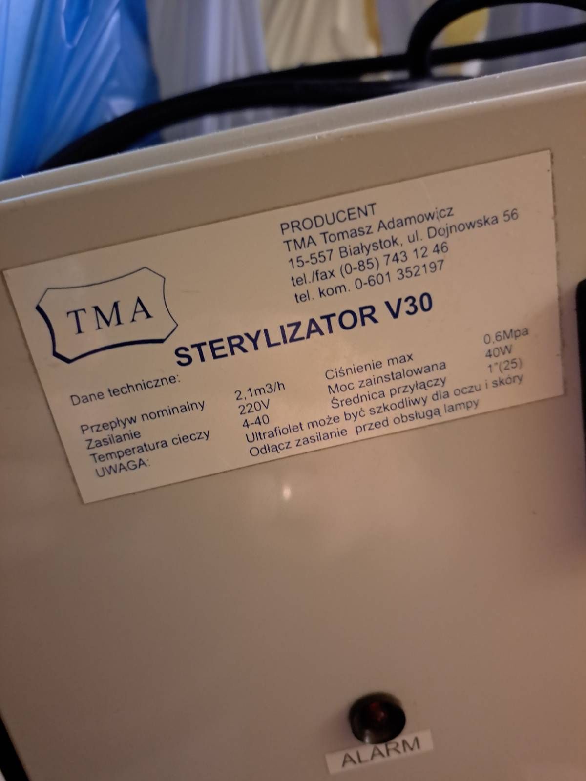 Sterylizator wody, lampa UV bakteriobójcza TMA V30