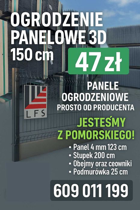 Ogrodzenie panelowe 3D 2D Producent ,panel 123 cm + podmurówka 25 cm