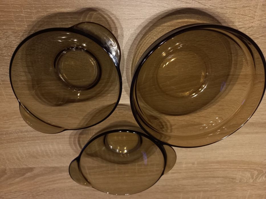 3 szt.- miski, talerze, szkło brązowe, arcoroc