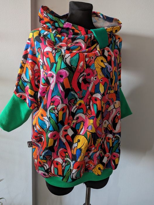 Auri&Lili nowa wiosenna bluza oversize kolorowe flamingi L 40