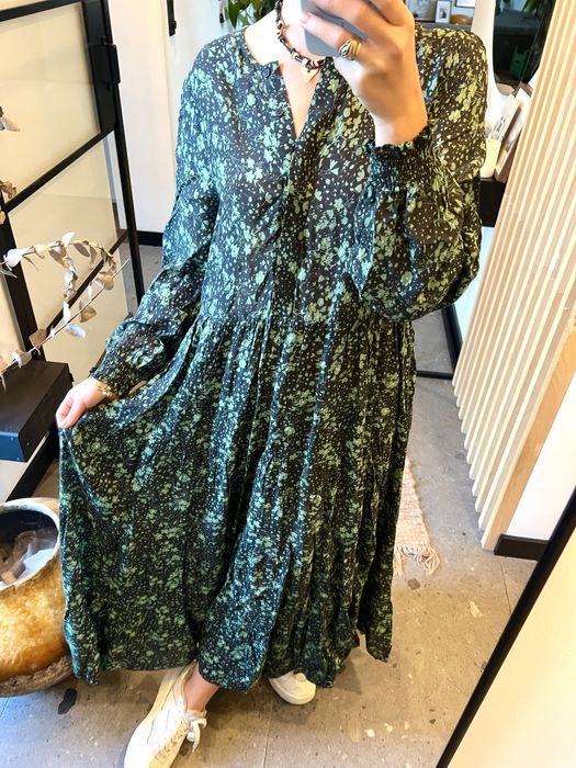 Długa/maxi zielono-czarna sukienka w kwiaty; Zara; M/38