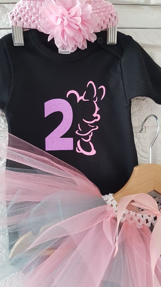 Komplet body sukienka na 2 urodziny latka z tiulu tiulem