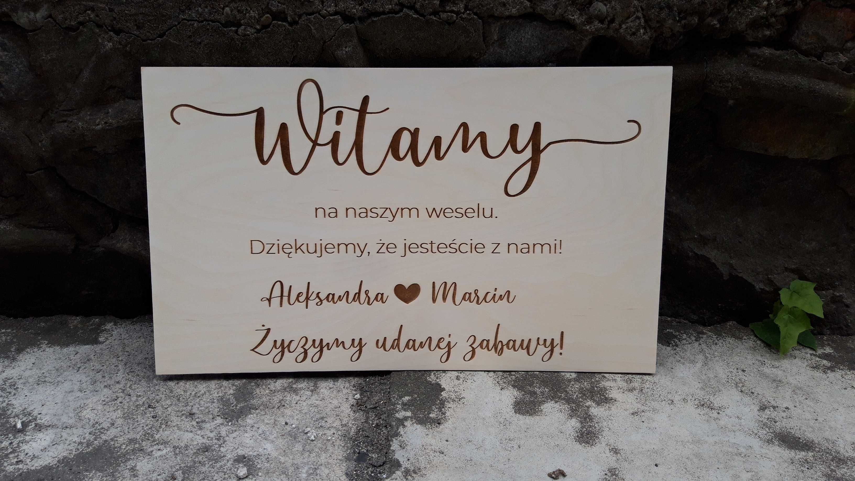 Drewniana grawerowana tablica powitalna, ślub, wesele, Witamy gości