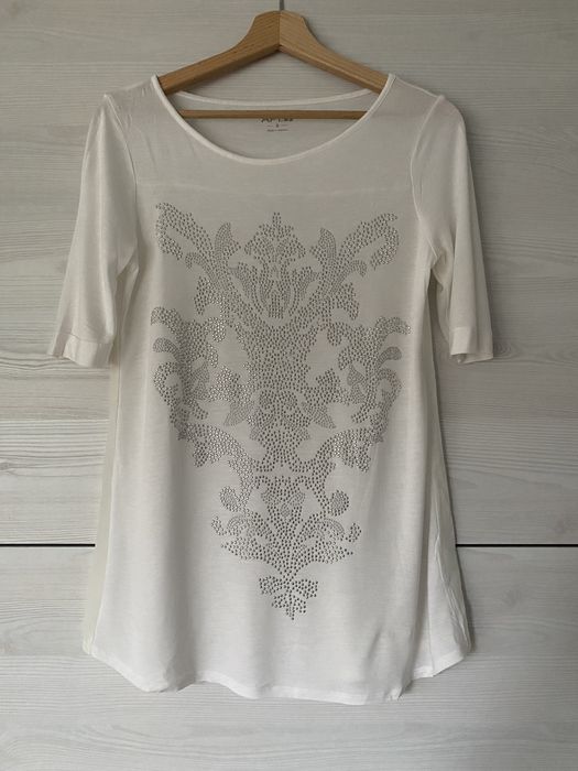 Biała bluzka elegancka cekinowa ozdoba S