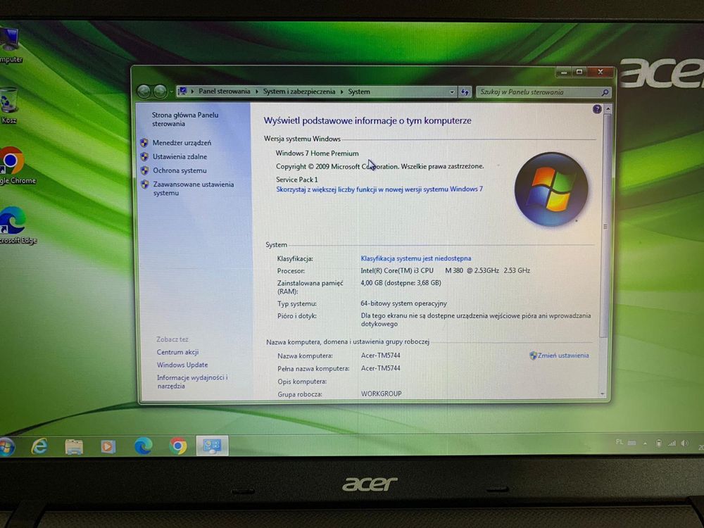 Acer Travelmate 5744 i3 2x2,53GHz 4gb ram Windows 7 legalny aktywowany